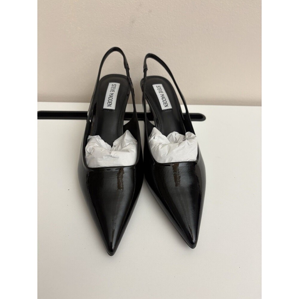 NIB Steve Madden Alynna Black Patent Slingback Pumps Pointed Toe Cone Heels 7.5 - Picture 10 of 16